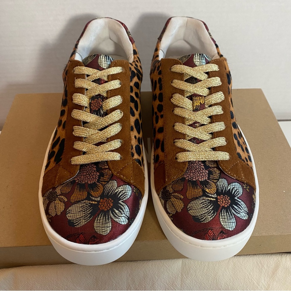 NEW JOHNNY WAS Leopard Print Calf Hair & Floral Sneakers Tennis Shoes | Size 6 - Picture 3 of 14